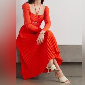 Self Portrait Midi Cutout Pleated Dress